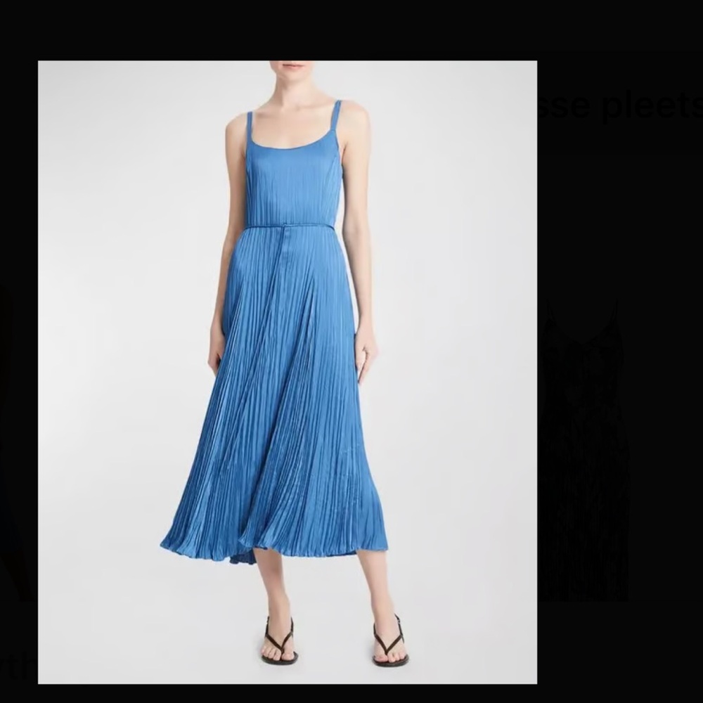 Vince Blue Pleated Sleeveless Maxi Dress